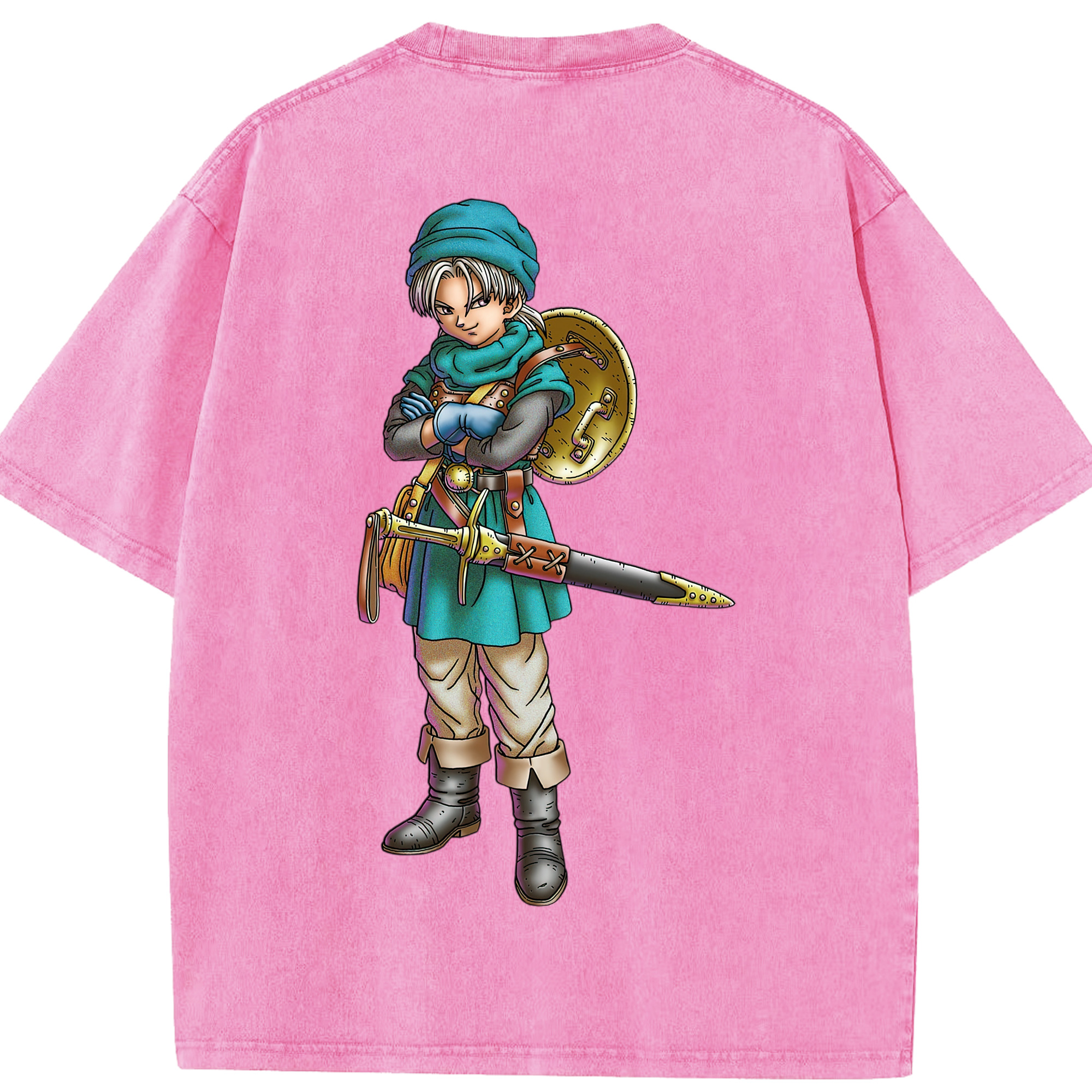 （画像用） ドラゴンクエスト Doragon Kuesuto Dragon Quest 綿100% ヴィンテージ風 半袖Tシャツ（背面プリント）